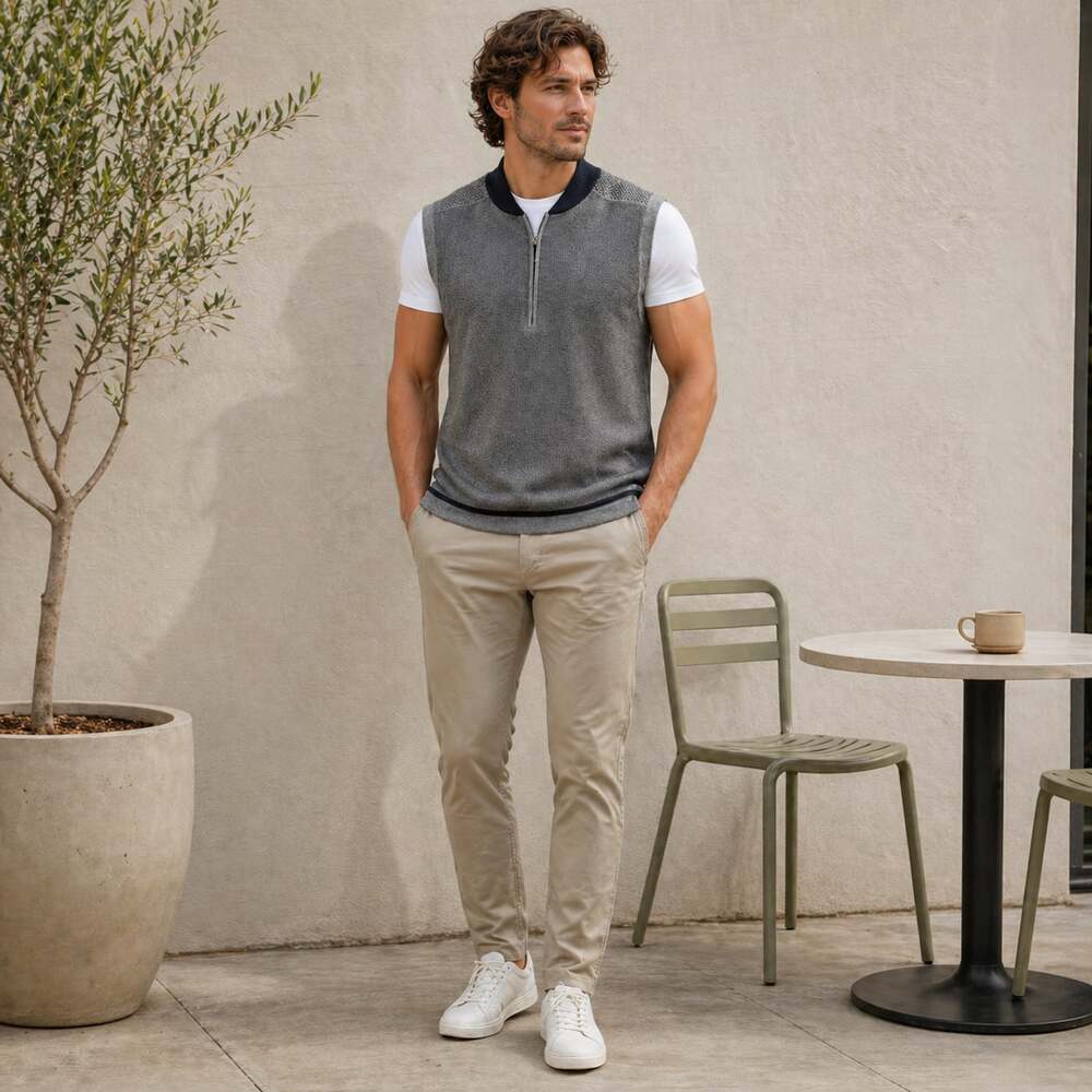 Roundtree & Yorke Gray Quarter Zip Sweater Vest Men’s Size L Golf Casual